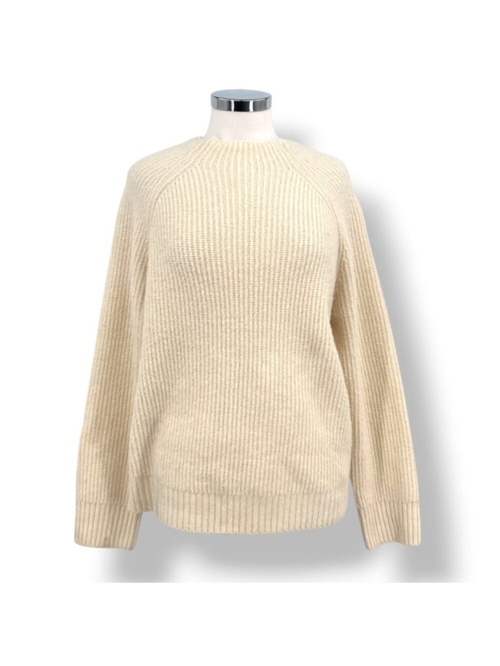 Bobeau Cream Beige Ribbed Knit Pullover Sweater Size Large Quiet Luxury